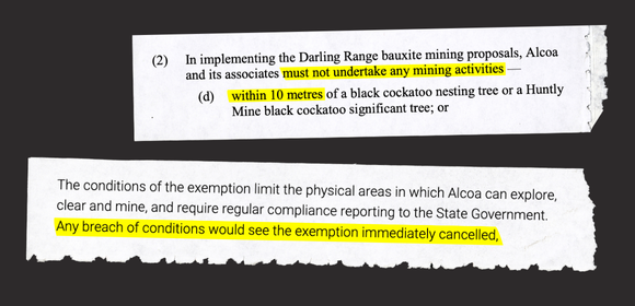 Image of paper tear outs that quote the exemption order conditions and breach consequences.